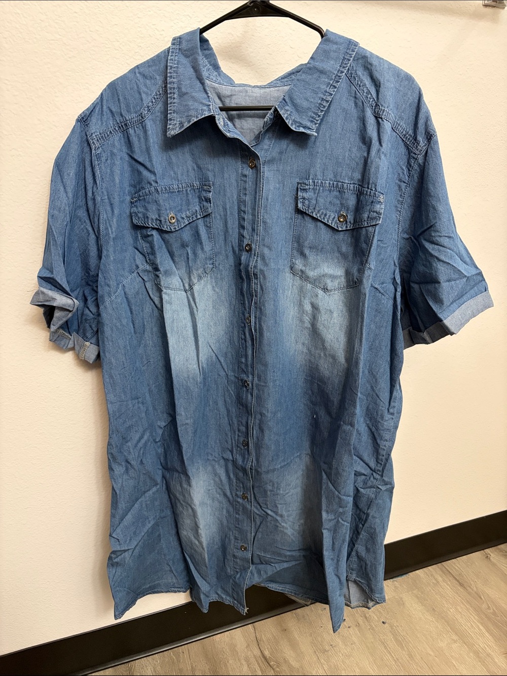 Women's Denim Short-sleeve Button Up Tunic